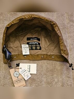 NEW Tags Barbour Lightweight Snap On Hood in Bark, 4 Oz Wax, Unisex